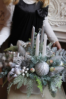 Frozen Xmas Faces, adwentowy stroik w srebrnym naczyniu