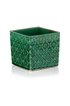 Vintage Orient, osłonka ceramiczna doniczka, turkusowa, wym.13x14x14cm