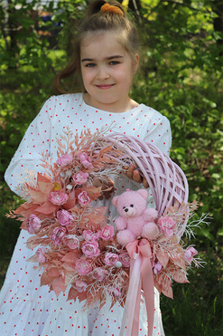 Teddy Pink, uroczy wianek z misiem, rozp.36cm 