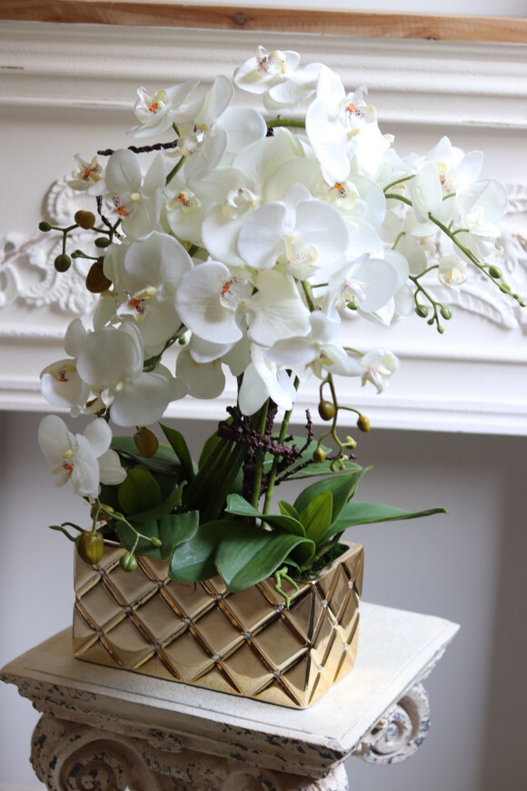 Diamondo Gold, storczyk w złotej donicy wysadzanej kryształami