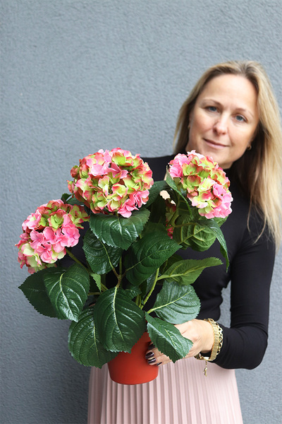 doniczkowa hortensja Różowo-Zielona, wysokiej jakości sztuczne kwiaty