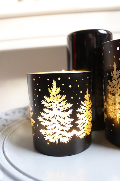 Christmas Forest, lampion świąteczny / świecznik na t-light, czarny