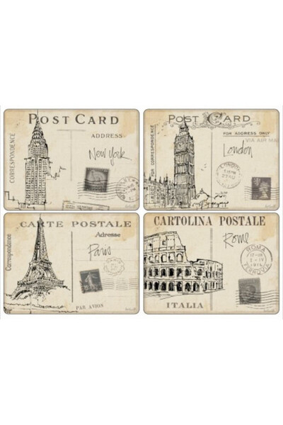 Postcard Sketches podkładki korkowe duże cztery sztuki