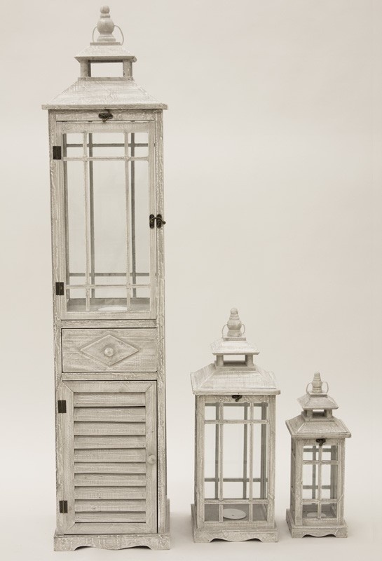 Andalouse White, drewniany lampion / latarenka, kpl.3 szt 