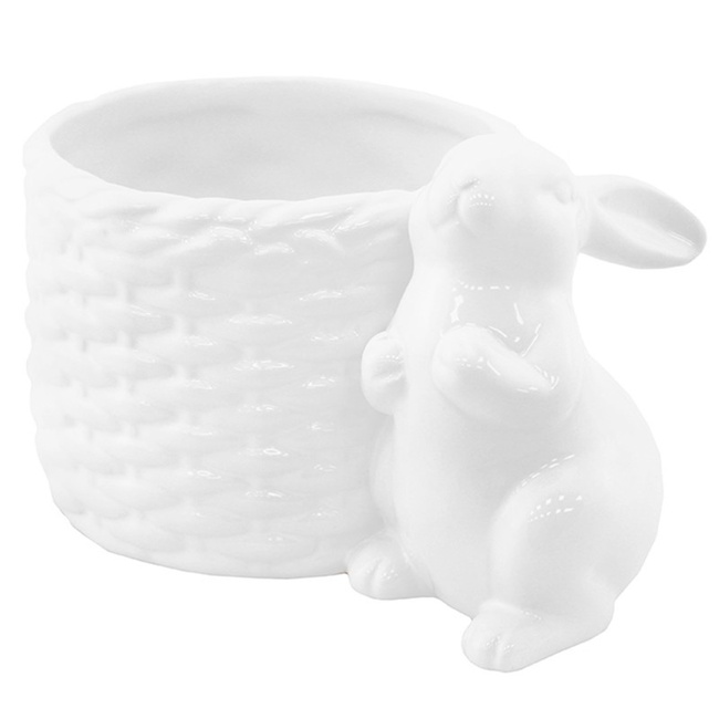 ceramiczna osłonka / doniczka z zającem Wielkanoc A, wym.10.5x17x10.5cm