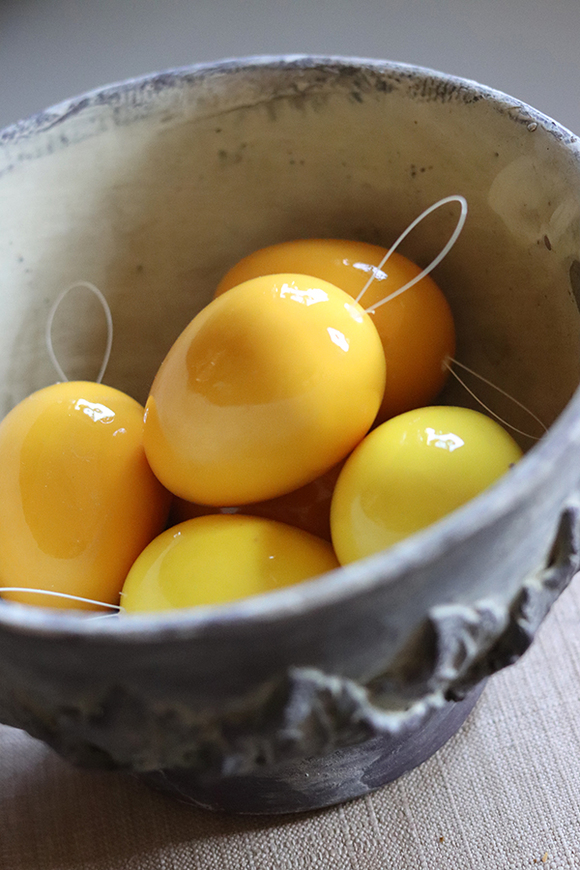 Kolorowa Wielkanoc, jajka zawieszki kpl.6szt, żółte, dł.7cm 