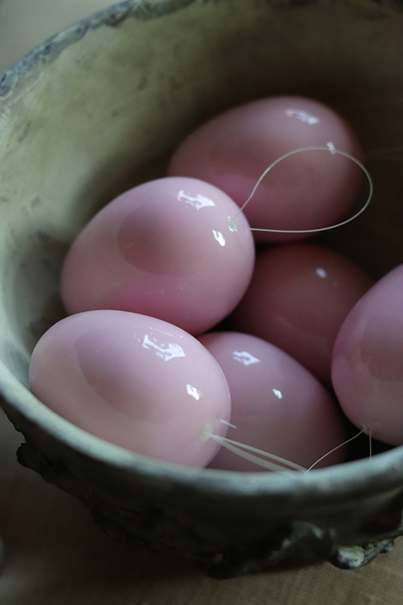 Kolorowa Wielkanoc, jajka zawieszki kpl.6szt, różowe, dł.7cm 