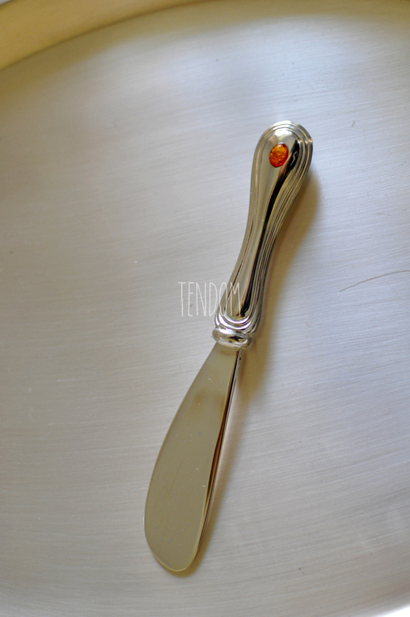grubo srebrzony nożyk do masła z bursztynem Amber, dł.13cm