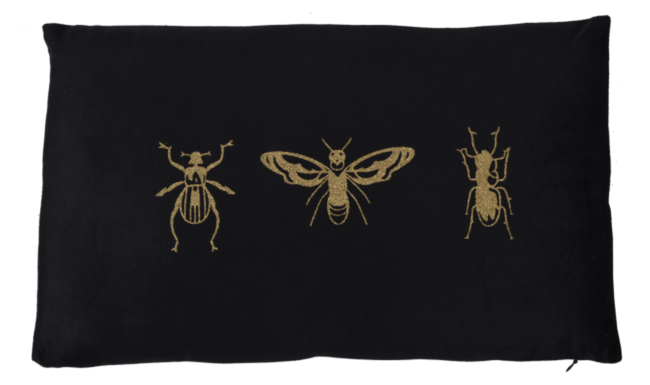 Jardin, poduszka welurowa z owadami, prostokątna, czarna, wym.30x50cm