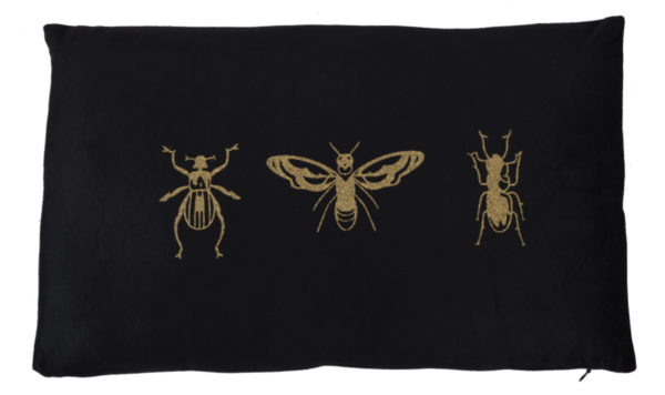 Jardin, poduszka welurowa z owadami, prostokątna, czarna, wym.30x50cm
