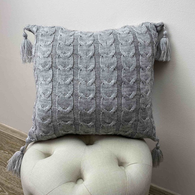Knitted Braid, wełniana poszewka na poduszkę, szary, wym.45x45cm