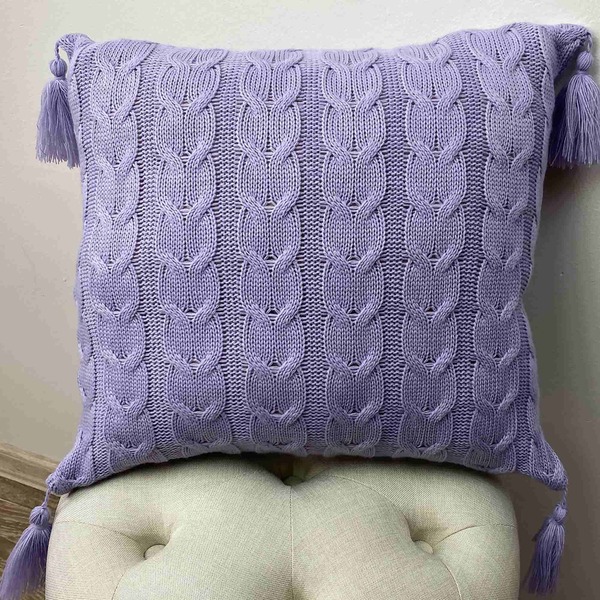 Knitted Braid, wełniana poszewka na poduszkę, lawendowy, wym.45x45cm 